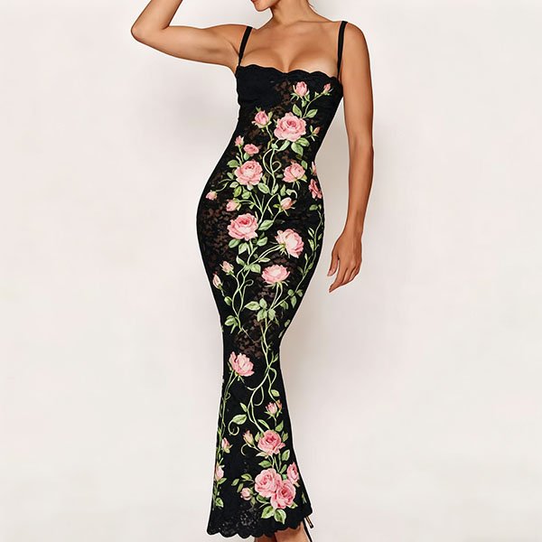 Women's Pink Rose Lace Bodycon Dress