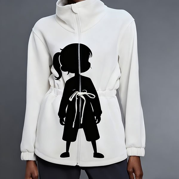 Women's stand-up collar cute girl pattern warm coat