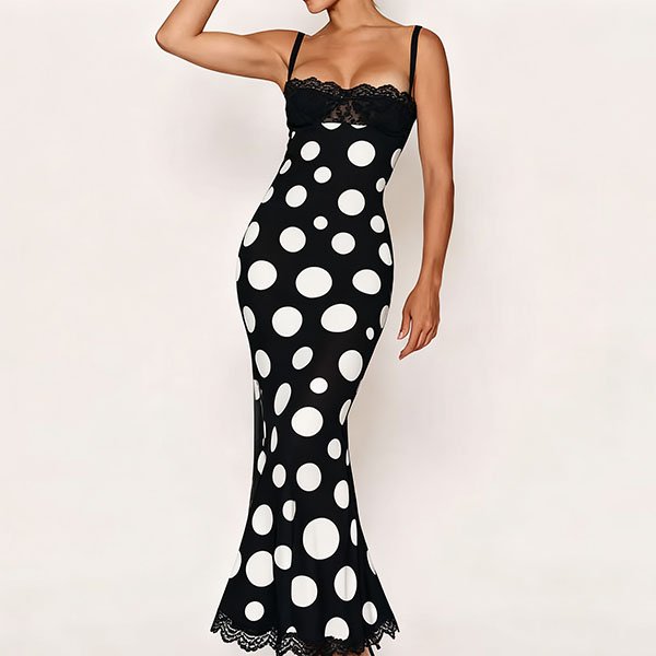 Women's polka dot lace bodycon dress