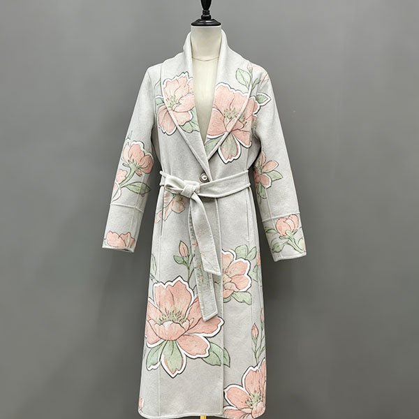 Women's floral stitched winter cashmere coat