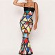 Women's Colorful Geometric Pattern Lace Bodycon Dress
