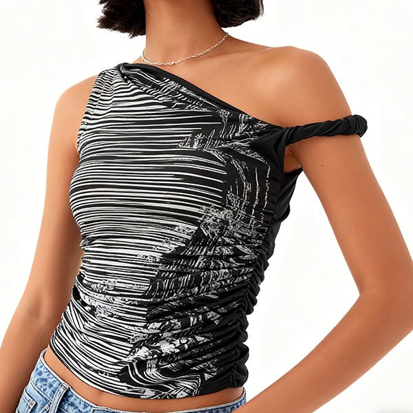 Zebra striped one-shoulder camisole