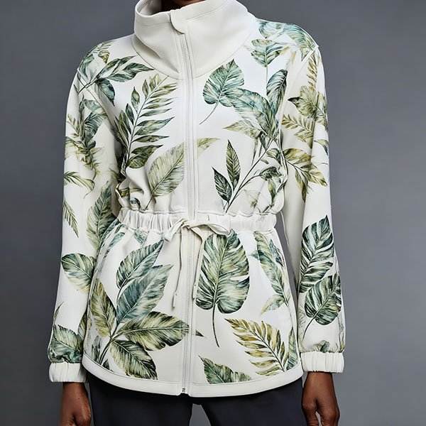 Women's stand-up collar leaf-style retro coat